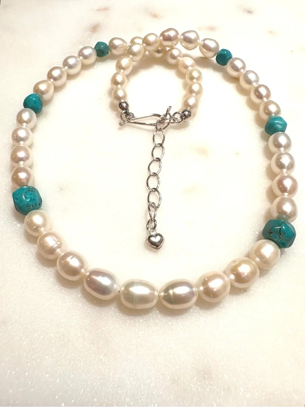 Jay King Off White Baroque Freshwater Pearl with Turquoise Beads Sterling Silver